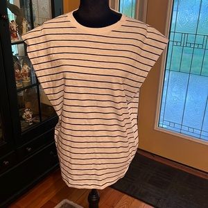 White w Thin Navy Stripe